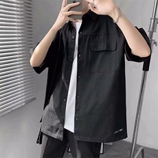 男短袖工装衬衫夏季日系潮牌半袖外套纯棉大口袋休闲宽松半袖衬衣，男装衬衫，星座410-7