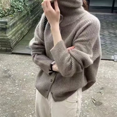 秋冬季羊毛高领竖条纹保暖羊毛开衫，女装羊毛衫，锦瑟羊绒