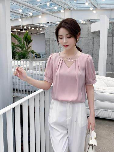 夏季新款，领口珍珠小衫，女装，红利秀雅