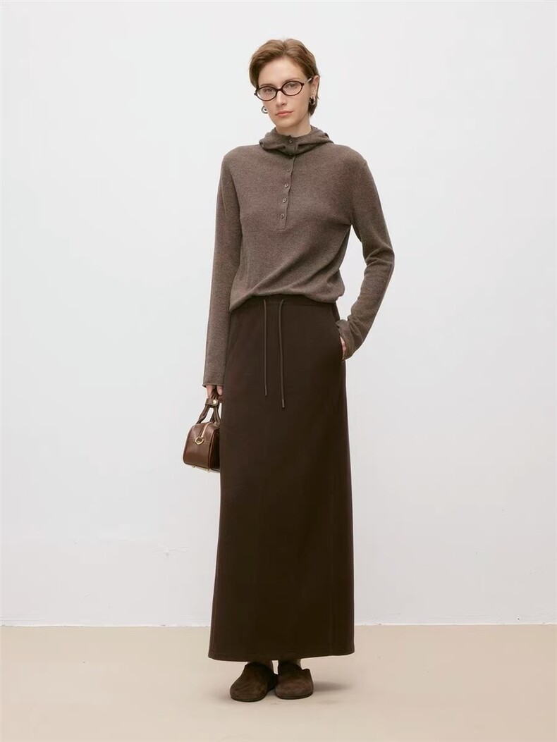 新款纯色半开领连帽帽衫时尚百搭，女装针织衫/毛衣，百纯羊绒