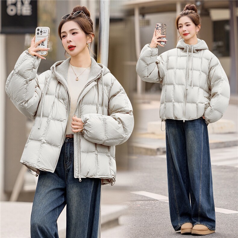 90%白鸭绒2025年冬季圆领宽松羽绒服外套,女装羽绒服,米雪儿