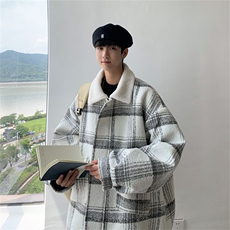 毛呢羊羔绒外套秋冬格子加绒加厚棉服美式高街外套A170-M809-P128，男装棉衣，电商A170