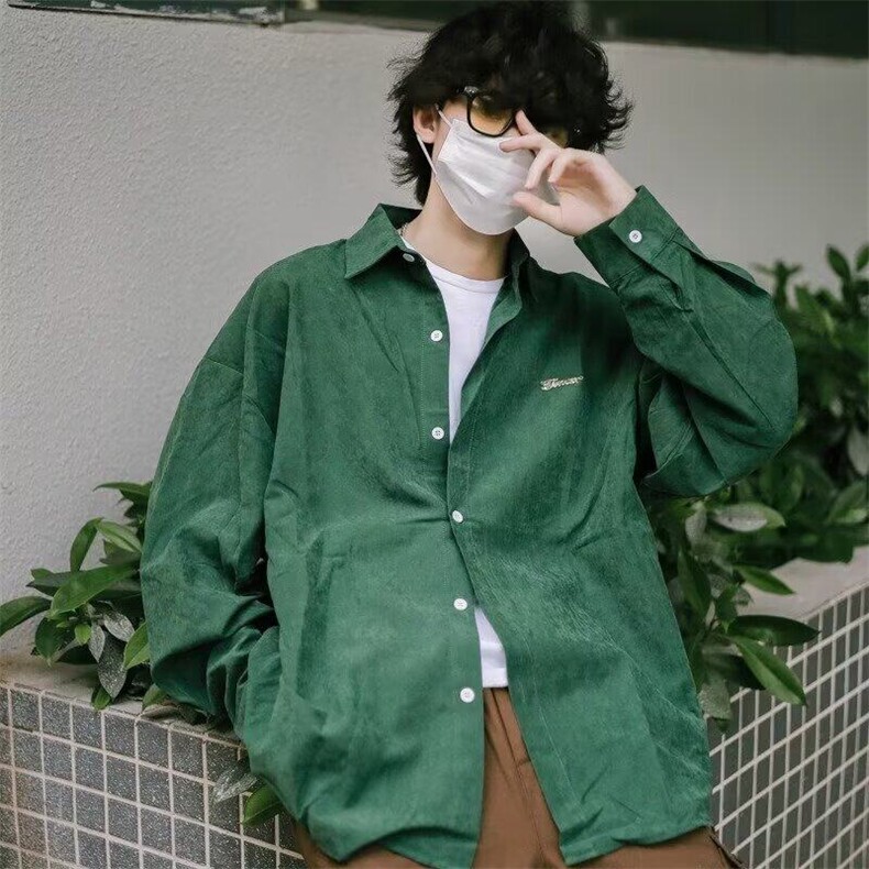 2025春季多纽扣设计日系衬衫男长袖新款百搭衬衣情侣同款,男装衬衫,星座506A