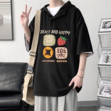 LD54322-P45NASA连帽短袖t恤男大码胖子带帽五分袖中袖，男装T恤，电商A040