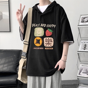 LD54322-P45NASA 连帽短袖t恤男大码胖子带帽五分袖中袖图片