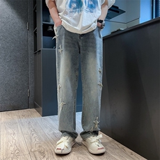 新款牛仔裤男女宽松直筒阔腿裤潮牌美式高街vibe长裤子N2218-p45，男装牛仔裤，星座1008