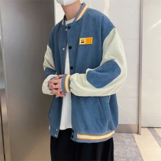 灯芯绒外套男春秋季港风ins拼色休闲棒球服宽松潮牌痞帅情侣夹克，男装夹克，星座1013