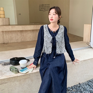 牛仔风马甲连衣裙套装女2026春季新款设计感两件套时尚减龄高级感图片
