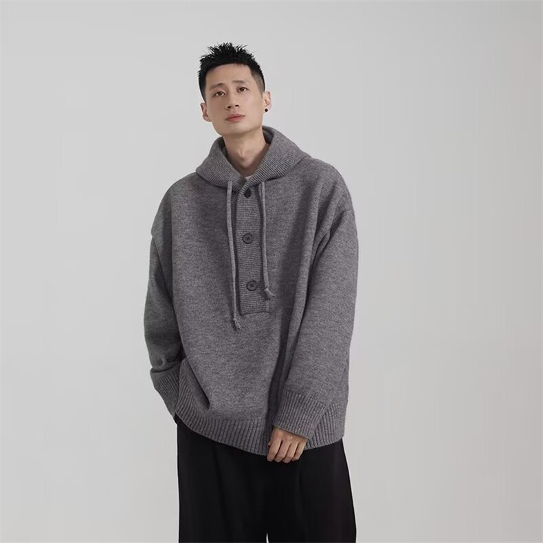 抖音得物保暖立领拉链针织外套秋冬宽松慵懒风纯色毛衣上衣AM047，男装针织衫/毛衣，电商A443
