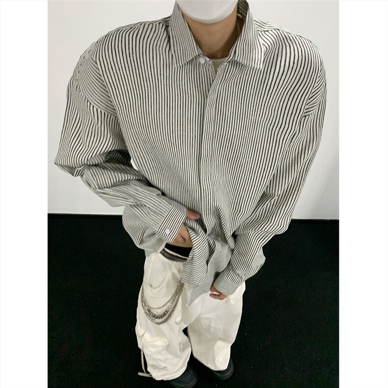 美式黑白条长袖衬衫加厚版本C5889-特P28黑,男装衬衫,电商A094