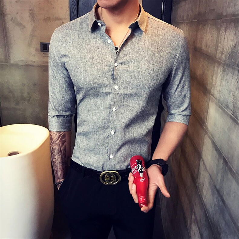 2021春季新款男士五分袖衬衫男衬衣上衣条纹男士衬衣A313/C18/,男装衬衫,电商A313
