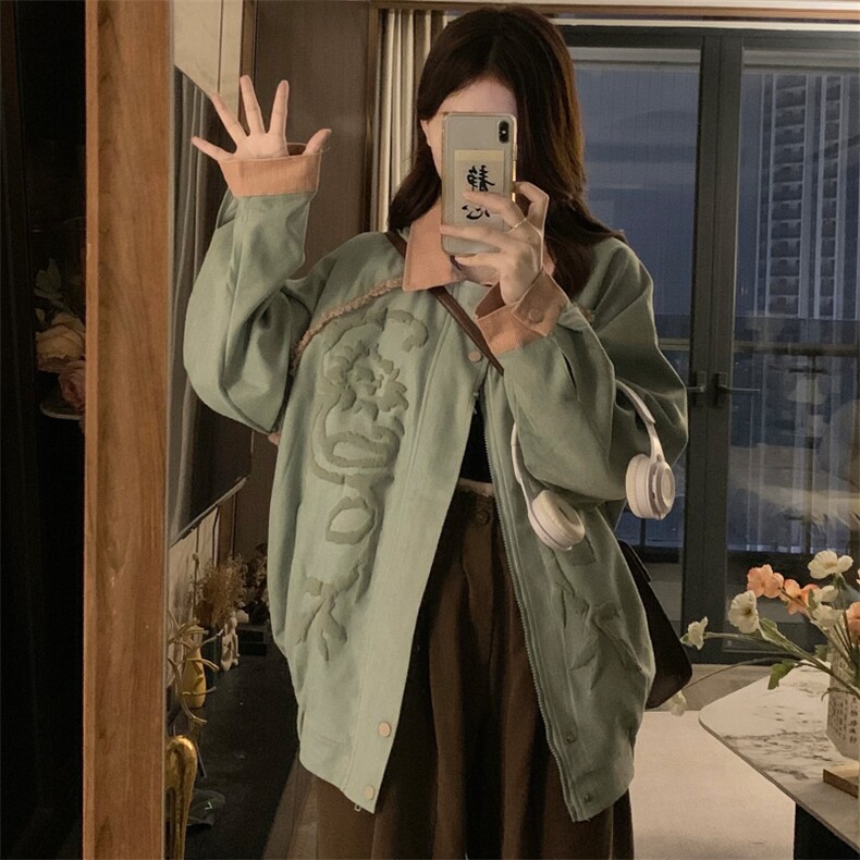 鹿皮绒拼色翻克女2025秋季新款宽松bf美式潮牌情侣外套C788-P100,女装短外套,星座911-2(原星座613-2）