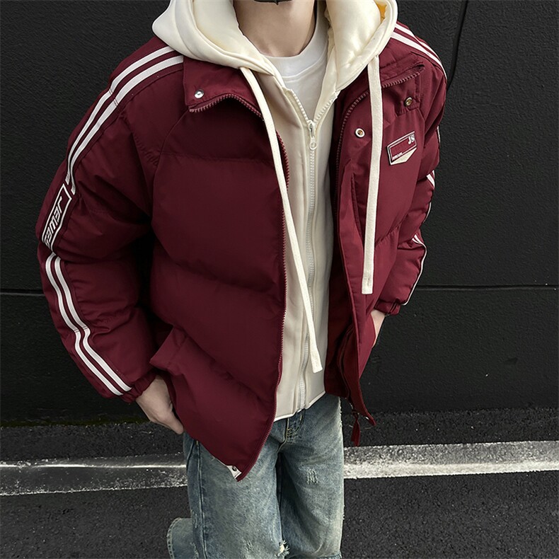 CC882-P108秋冬波多尔红假两件棉衣条纹织带美式棉服加厚，男装棉衣，星座405-3