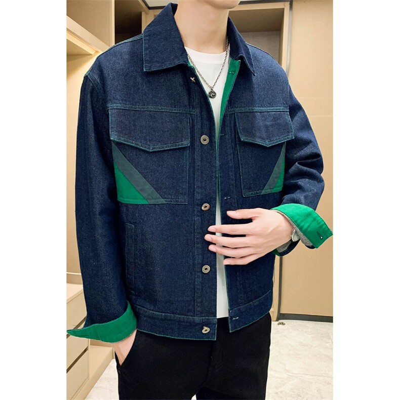 秋季轻熟抖音小伙牛仔撞色休闲夹克店主风A236-JK5098-P130,男装夹克,电商A236