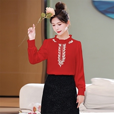 2024年春季新款中式GUO风绣花休闲衬衫，女装衬衫，超帛