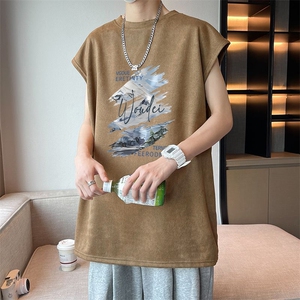 可设48小时发货支持抖音得物来样二开240克重磅美式麂皮绒背心t恤图片
