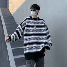 潮牌oversize软糯百搭毛衣美式复古学院风条纹针织衫男M1652-P46，男装针织衫/毛衣，星座512-4