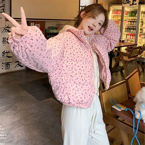 2025冬季新款棉服女短款小个子显瘦百搭韩系立领碎花棉袄外套潮图片