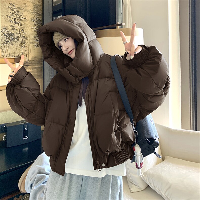 时尚设计感短款羽绒服女款冬季2025新款小个子洋气面包服连帽外套图片