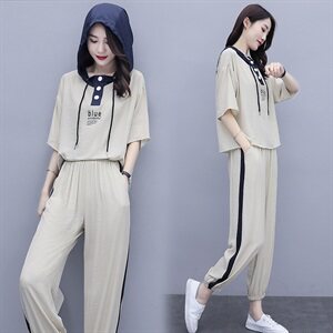 冰丝休闲运动套装夏装2025新款女装气质时髦显瘦洋气阔腿裤两件套图片