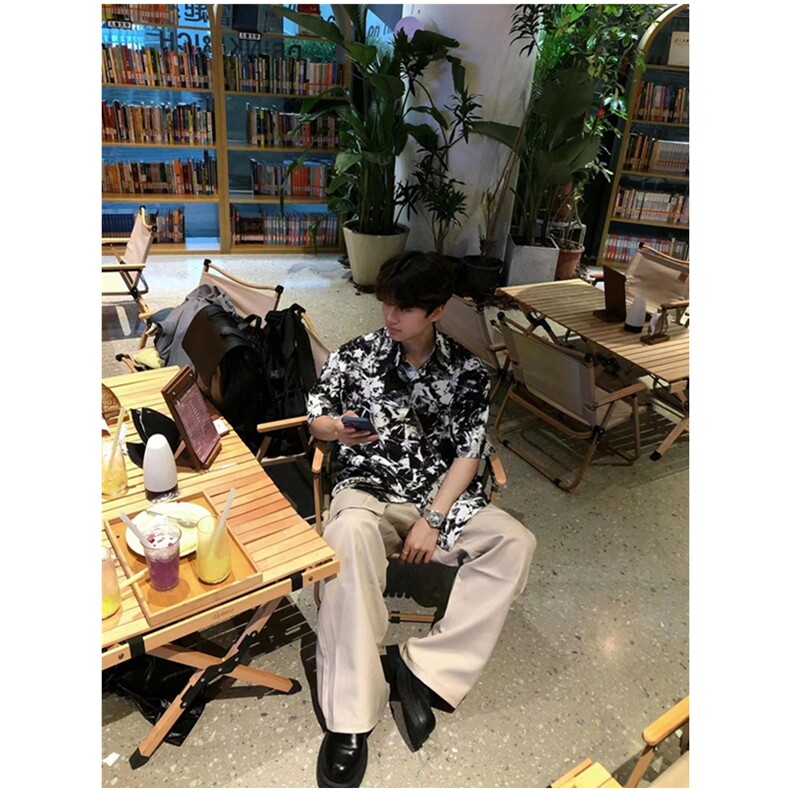 扎染泼墨衬衫男士短袖夏季配领带项链冰丝凉感衬衣痞帅上衣CS519,男装衬衫,星座1116A（原606A-3）