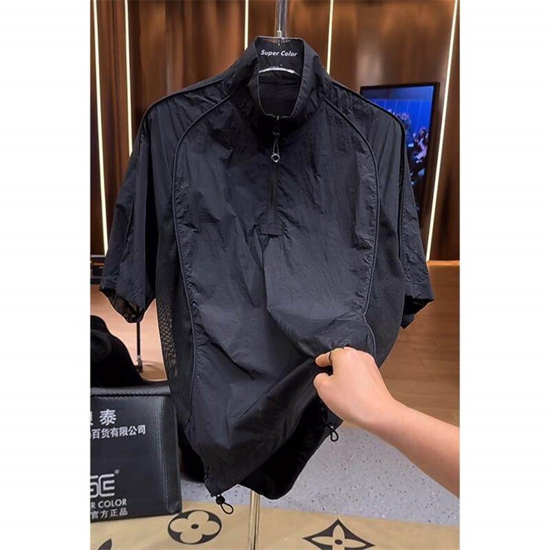 【黑武士防晒短袖】25春夏百搭网孔线条设计短袖t恤GBL0066P53,男装防晒衣,电商A089-1
