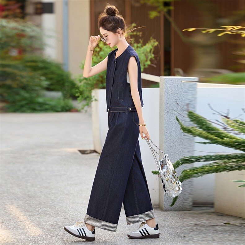 牛仔套装女2025夏新款韩系高级松弛感超火减龄休闲无袖一整套穿搭,女装套装/套裙,意芙