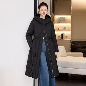 抽绳收腰羽绒服女韩版宽松休闲冬季外套显瘦简约菱格连帽棉服图片