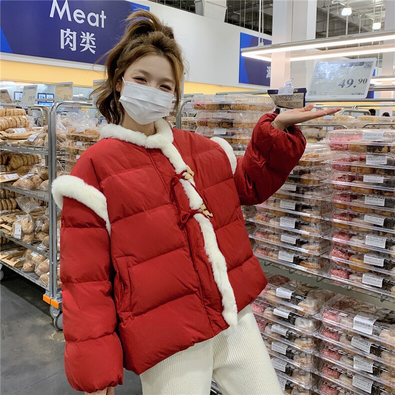 红色新中式新年羽绒服女冬季2025新款小个子高级感学院风奶乎乎图片