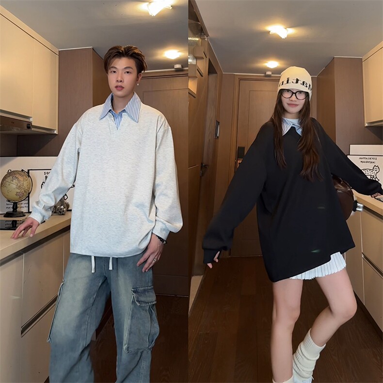 深度库存WY5506-P48控68 加绒P58控78 假两件衬衫领休闲长袖卫衣图片