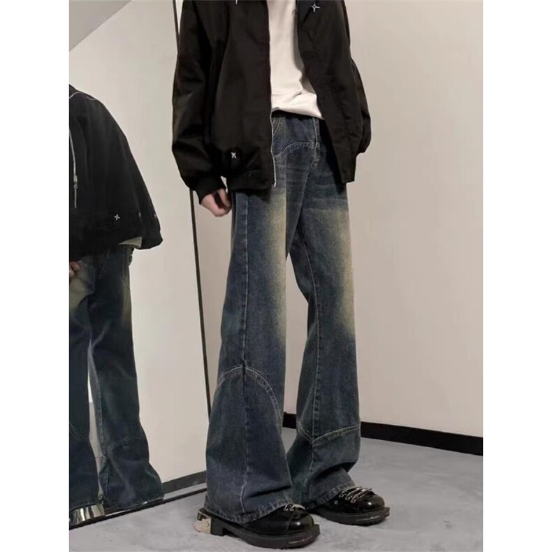 现货！闪电纹cleanfit高街牛仔裤口袋设计感微喇直筒裤RM774-P65,男装牛仔裤,星座1005-6