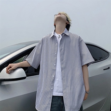 B221美式ins高街宽松薄款条纹短袖衬衫SY2552-特P28控49，男装衬衫，电商B221