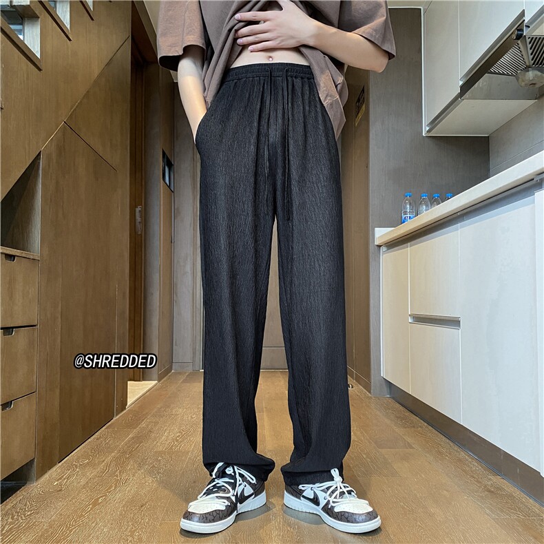 ins男士速干宽松拖地裤夏季褶皱薄款冰丝裤B315-K23250-p50控65,男装休闲裤,电商B315