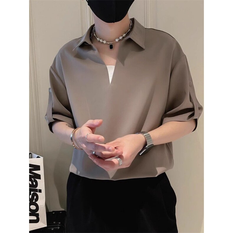 DT1231高级感V领POLO衫男夏季潮牌痞帅冰丝衬衫，男装Polo衫，星座218-1（原230）