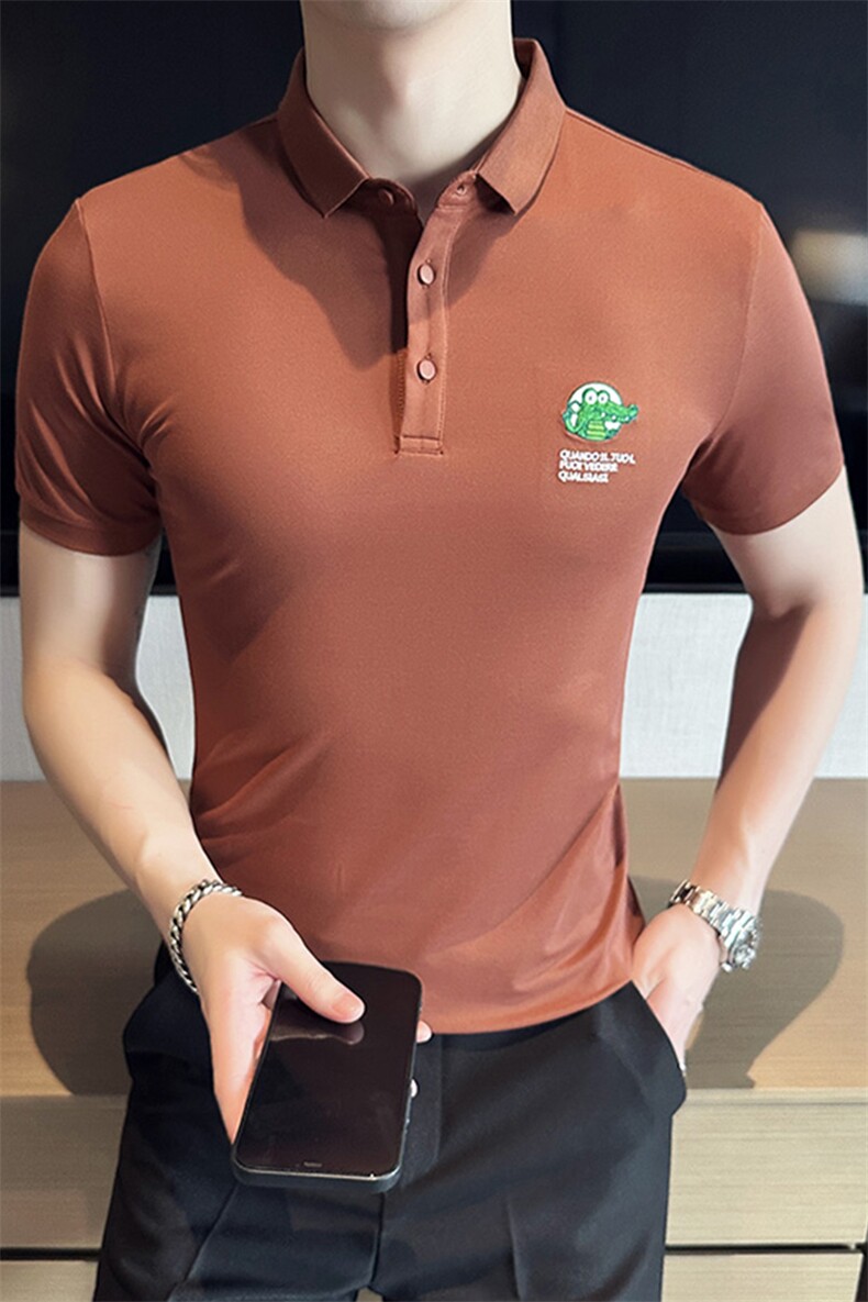 2024夏季新款修身短袖POLO衫韩版时尚刺绣T恤男D8802-p55控85,男装Polo衫,电商D303