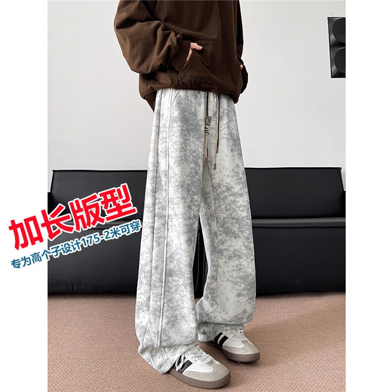 春季加长版裤子男款痞帅脏脏阔腿裤185cm110直筒休闲长裤KZ025P45图片