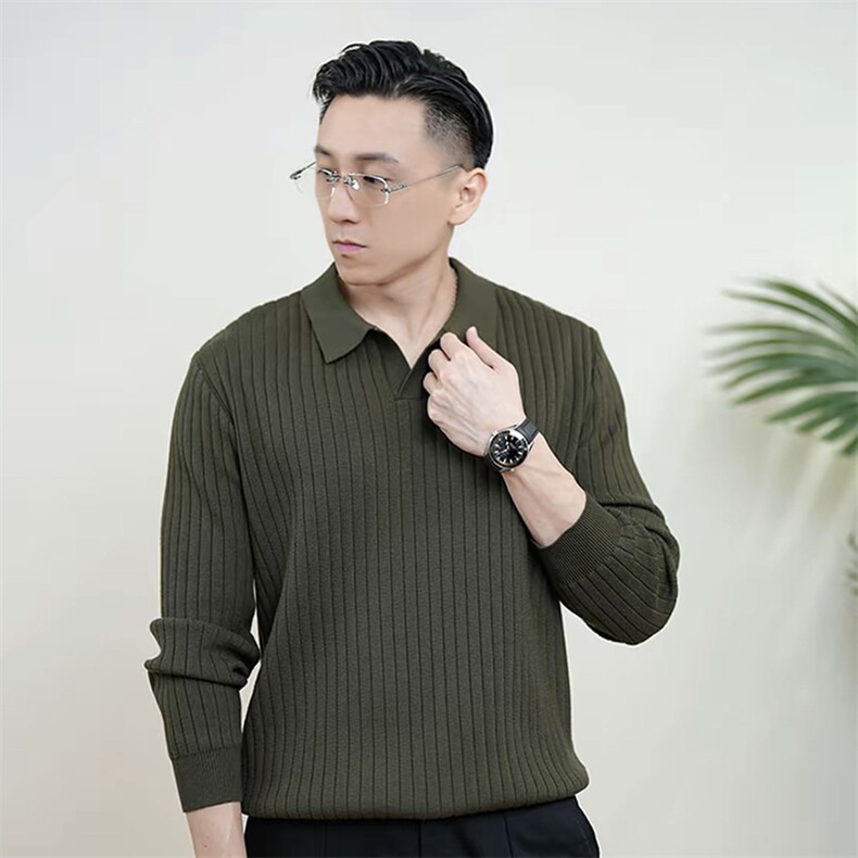 现货纯色polo领子V领毛衣针织衫毛衣翻领E41050-P55，男装Polo衫，星座1012-1