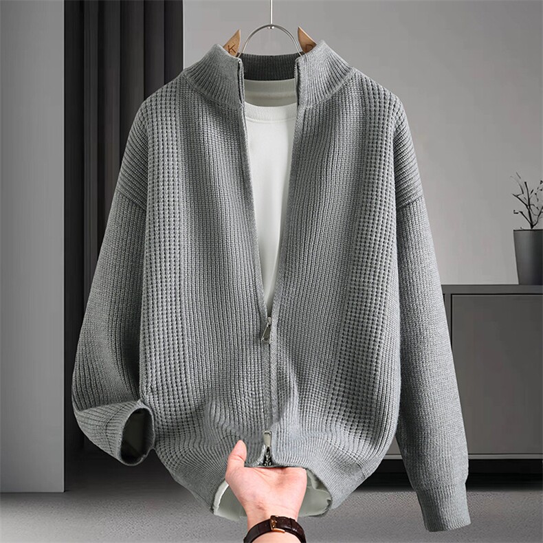25891-特P58秋季时尚立领毛衣开衫男针织衫纯色立领夹克外套，男装针织衫/毛衣，电商D310B