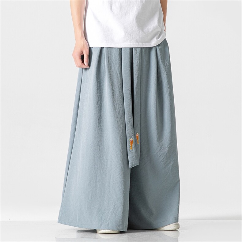 夏风休闲宽松阔腿裤飘逸汉服冰丝直筒裤宋裤情侣潮K332/P85,男装民族服装,钱塘713