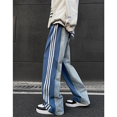 8XL-M特大码2024高级感小众牛仔裤长裤高街美式拼接休闲裤K959P78，男装休闲裤，电商D206-1