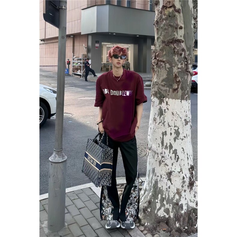 巴家重磅短袖垫肩T恤软金属立体印花宽松体恤1213-T2429-P35图片