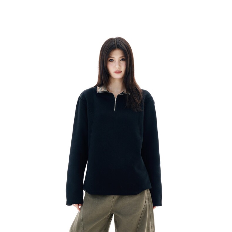 网图现货 格子拼接翻领polo衫男秋季宽松休闲长袖卫衣 特P38图片