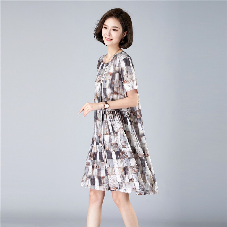 2022年夏季短袖长裙文艺水墨印花连衣裙547款,女装连衣裙,秋牧寒烟