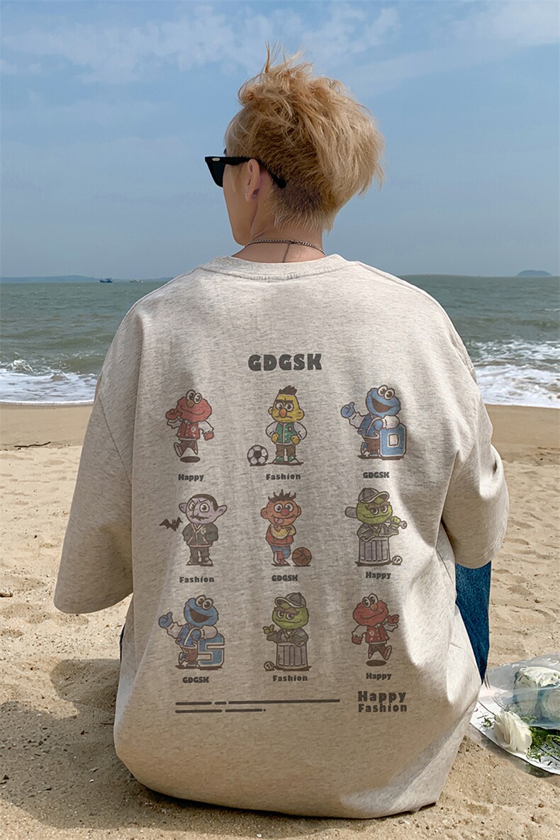 已注册/夏季重磅外景纯棉趣味卡通短袖T恤男宽松打底DT00003/P25,男装T恤,电商B316