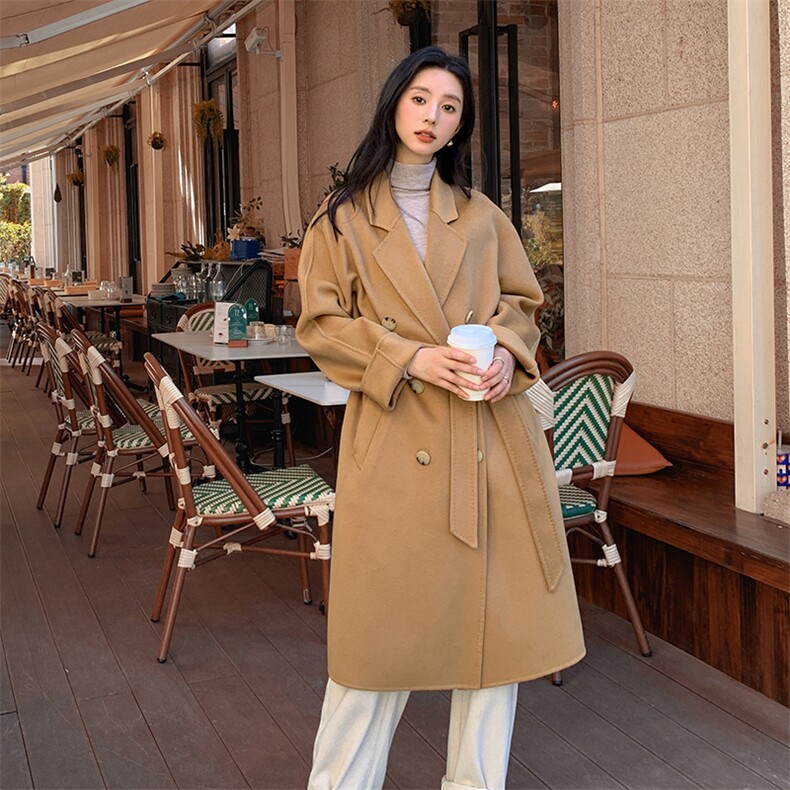 时尚百搭10%羊绒90%羊毛大衣简约高级显瘦长款外套，女装羊绒大衣，乾庄羊绒
