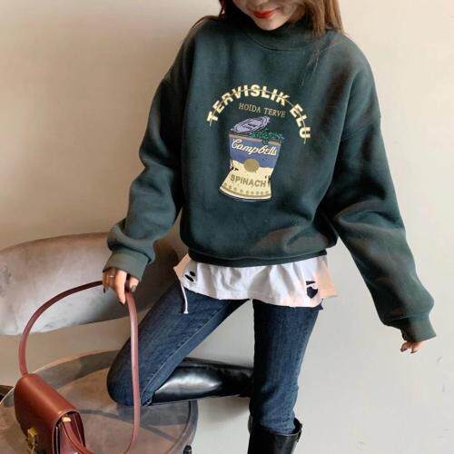 菠菜桶圆领时尚卫衣，女装卫衣/绒衫，简单小珍