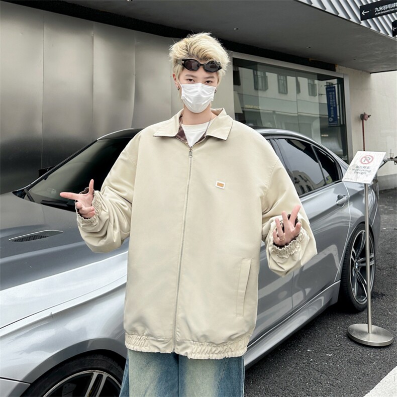 美式复古格子两面穿夹克外套潮牌宽松休闲百搭外套,男装夹克,星座410-7