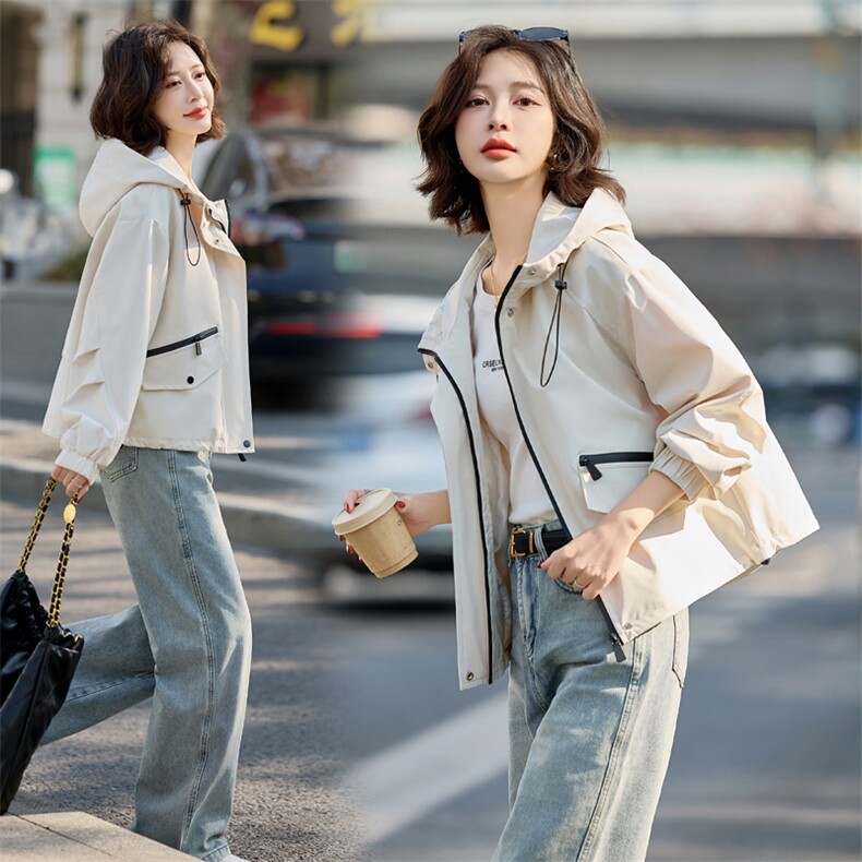 洋气粉色小个子派克服短外套女2025春秋新款休闲宽松百搭工装上衣,女装短外套,悦祺