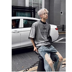 高质量假两件网纱短袖ZX0227-P38，男装T恤，星座313A(原308A-2)
