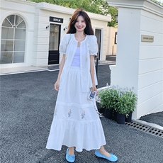 法式浪漫白色刺绣衬衣半身裙套装女夏季2025新款温柔风洋气两件套，女装套装/套裙，2B237